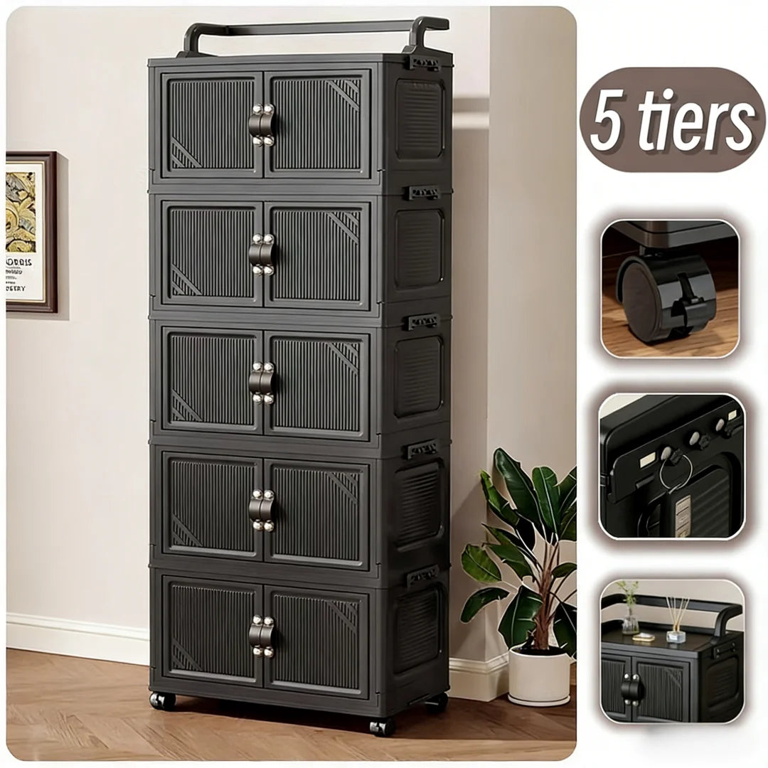 3/4/5 Tier Foldable Storage Cabinet with Wheels