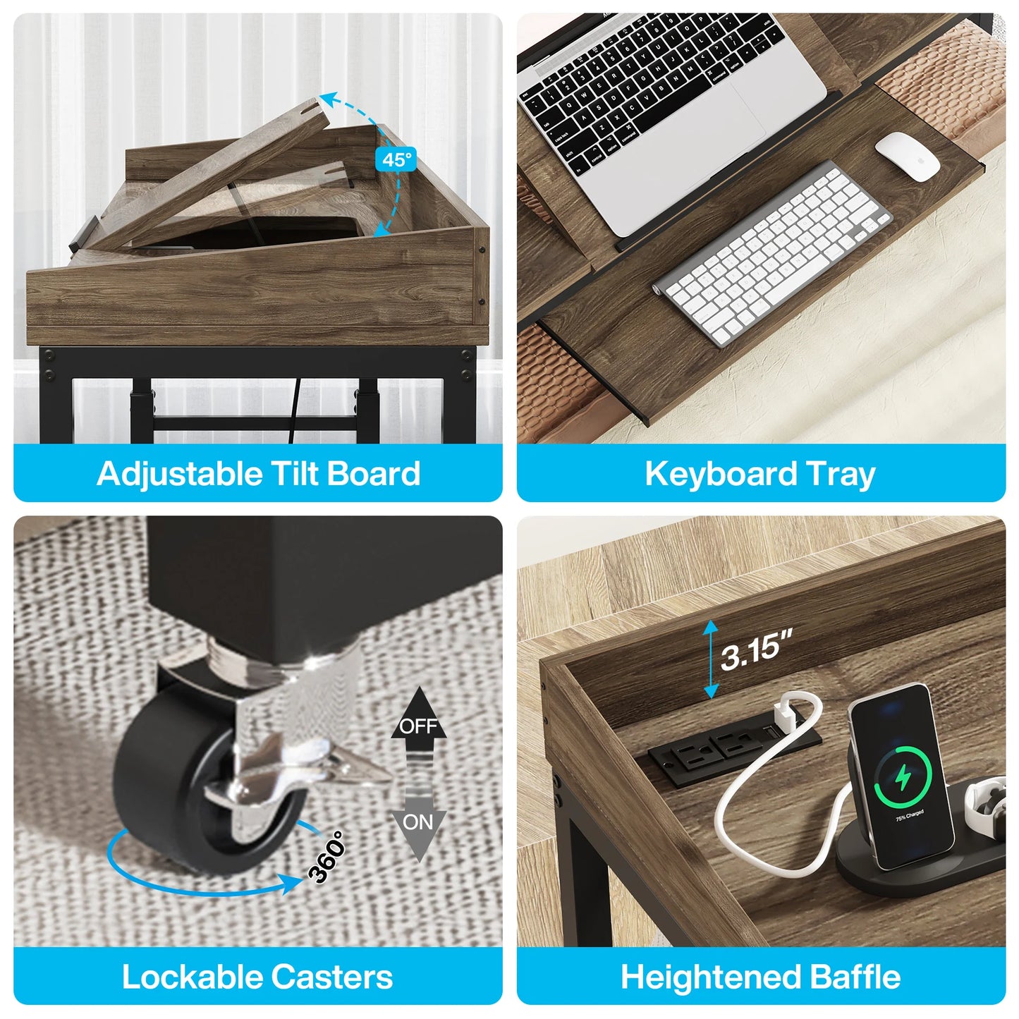 Queen Size Overbed Adjustable Table with Wheels