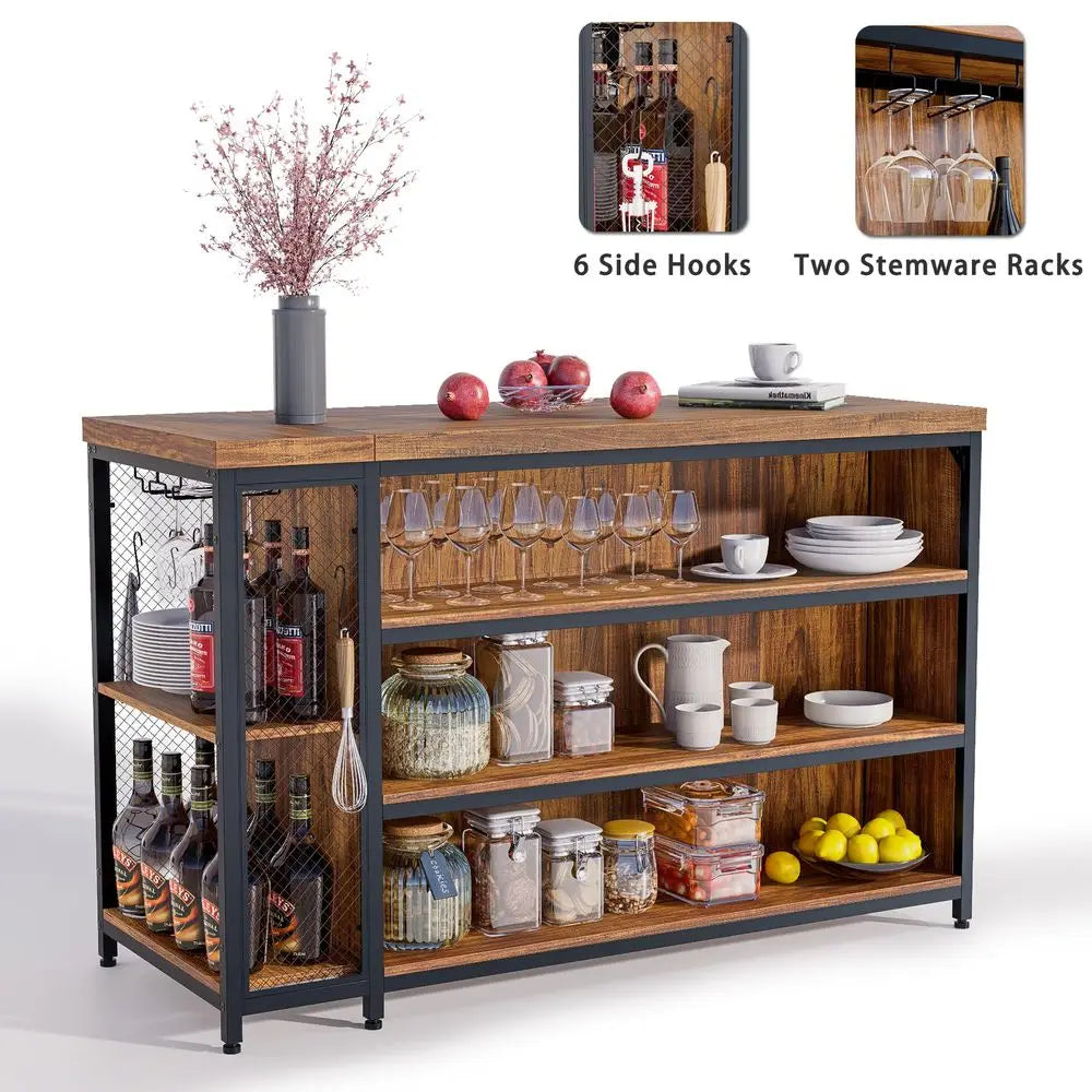 Farmhouse Kitchen Island with Seating and Shelves