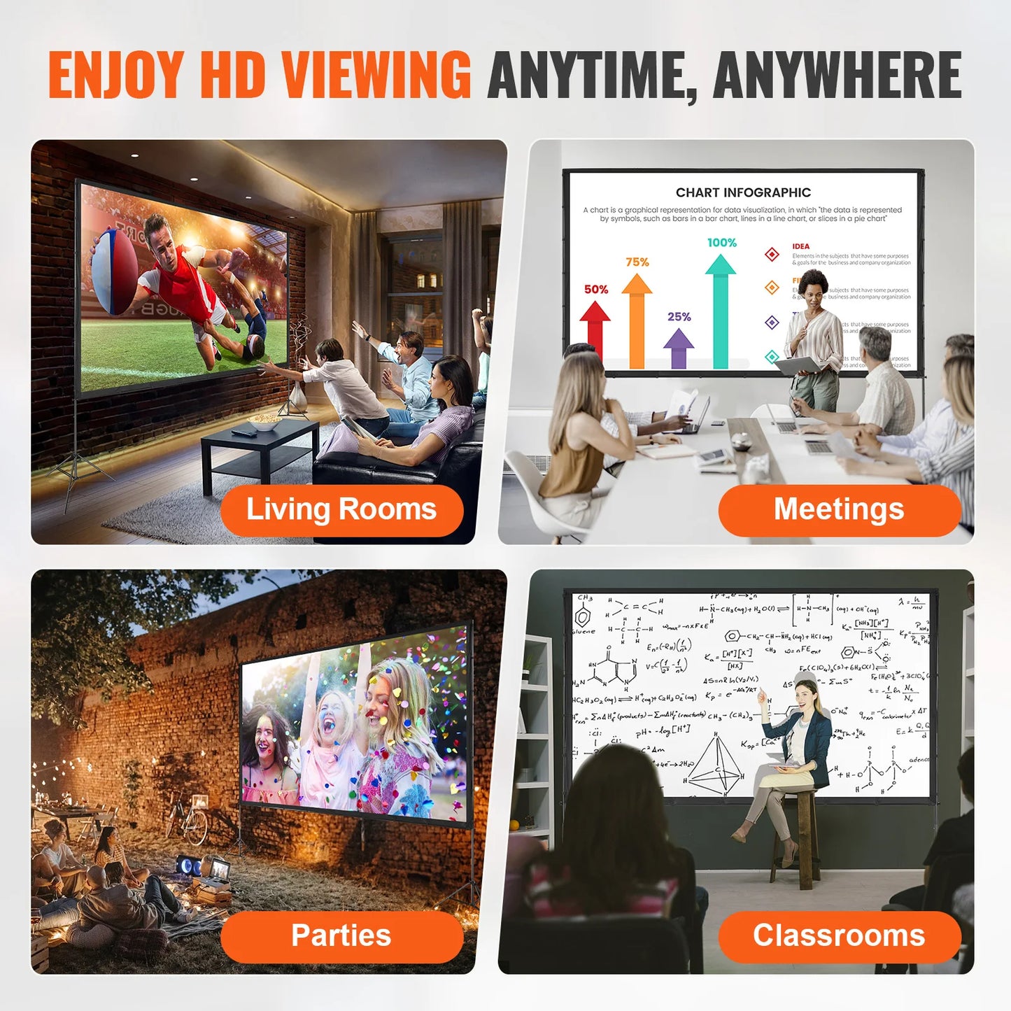 Projector Movie Screen w/ Stand 150in