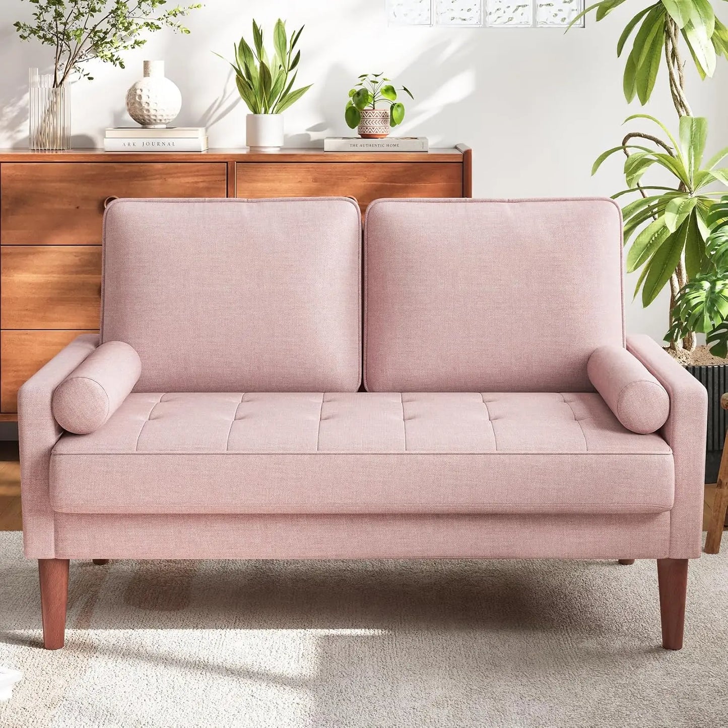 Solid Wood Legs Mid Century Modern Loveseat