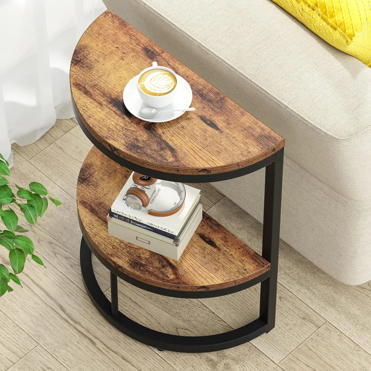 2-Tier Semi Circle Wood End Table