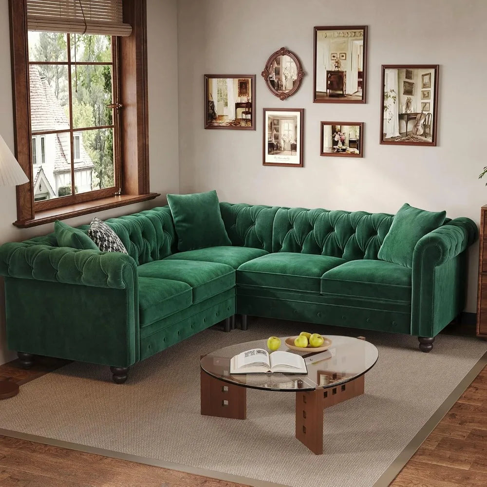 L Shaped Velvet Sectional Small Corner Sofa