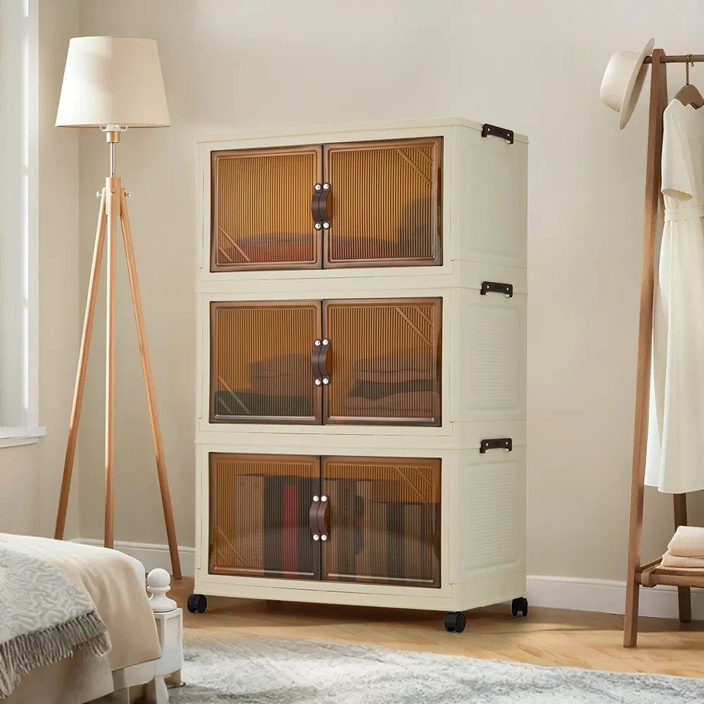 3/4/5-Tier Foldable Cabinet with Lids & Wheels