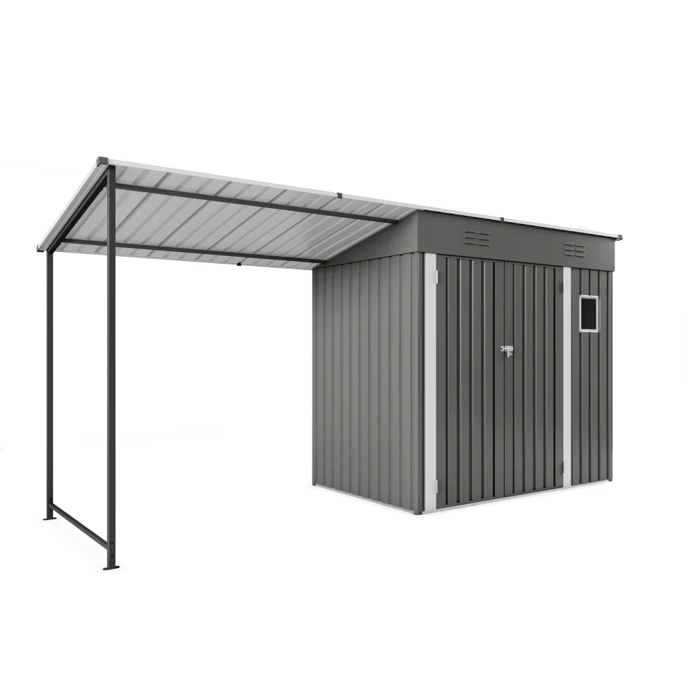 12x4ft Metal Shed with Open-Sided Pergola