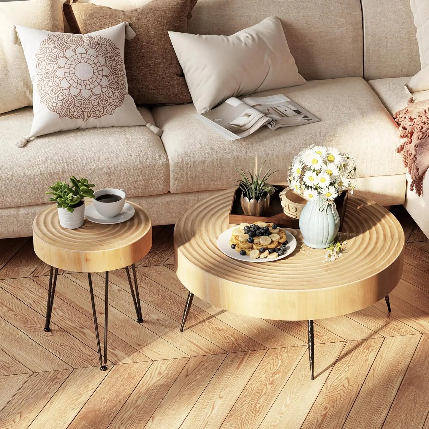 2-Piece Round Nesting Coffee Table Set