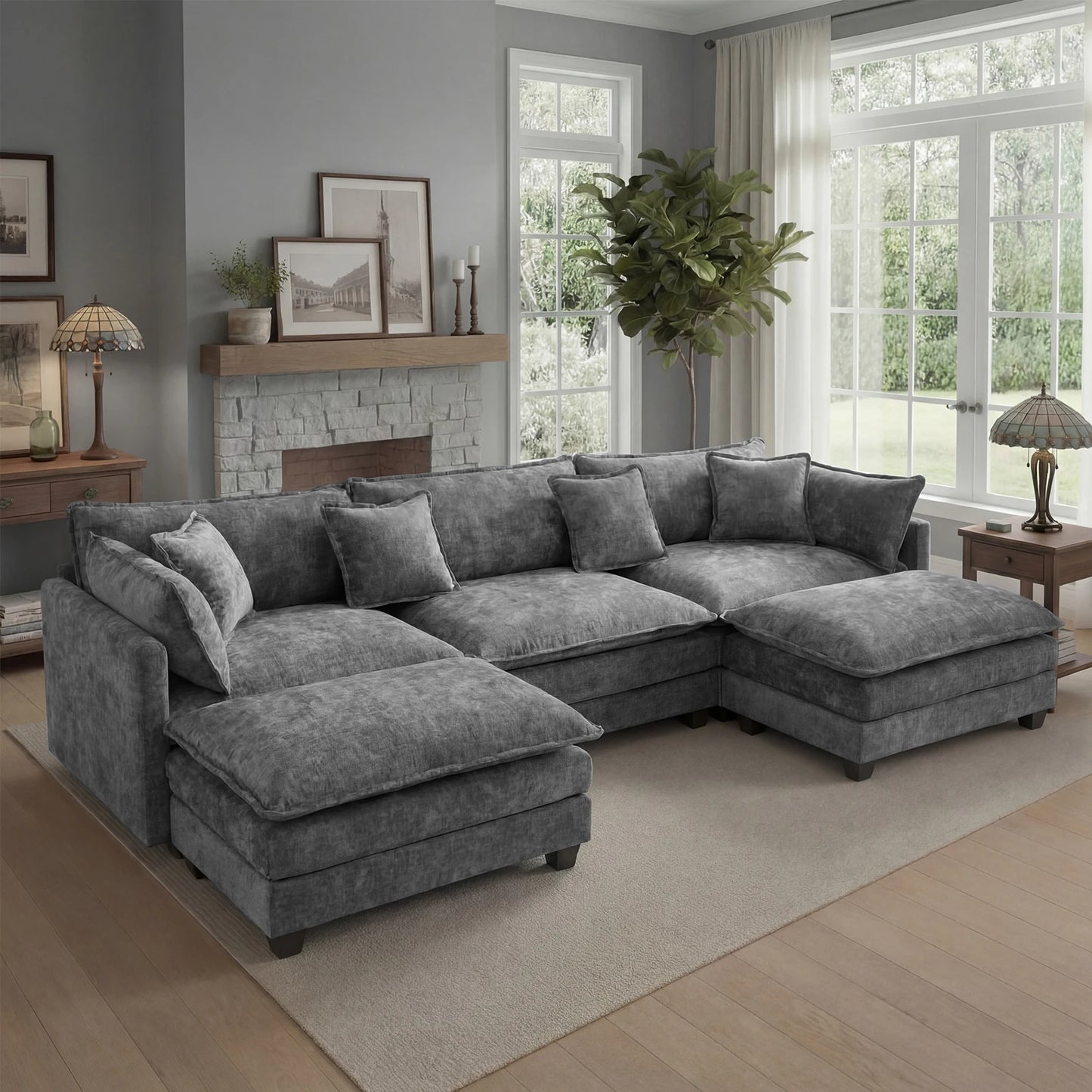 Modular Sectional Deep Seat Sofa with Ottoman