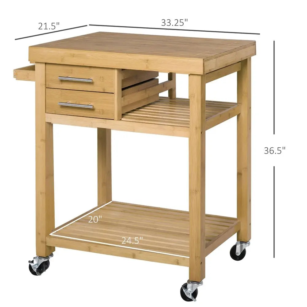 Bamboo Kitchen Island on Wheels with Drawers