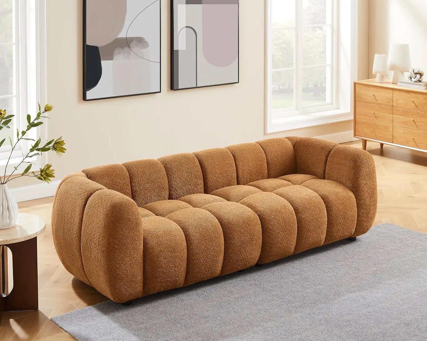 Oversized Tufted Boucle Fabric Deep Seat Sofa