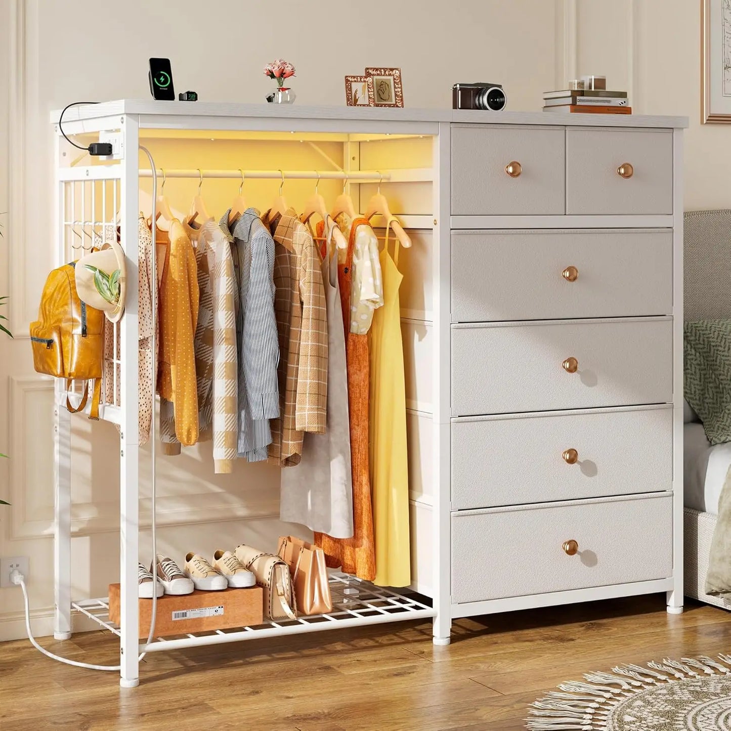 Bedroom Dresser with Hanging Rack