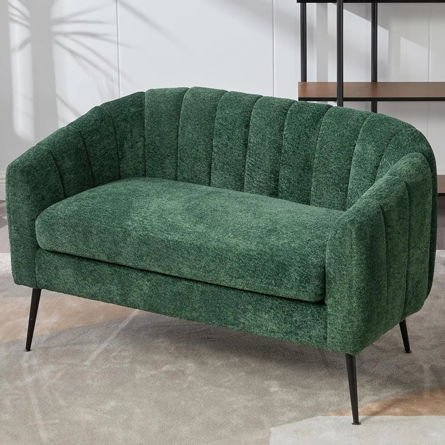 Modern Chenille Small Loveseat Metal Legs