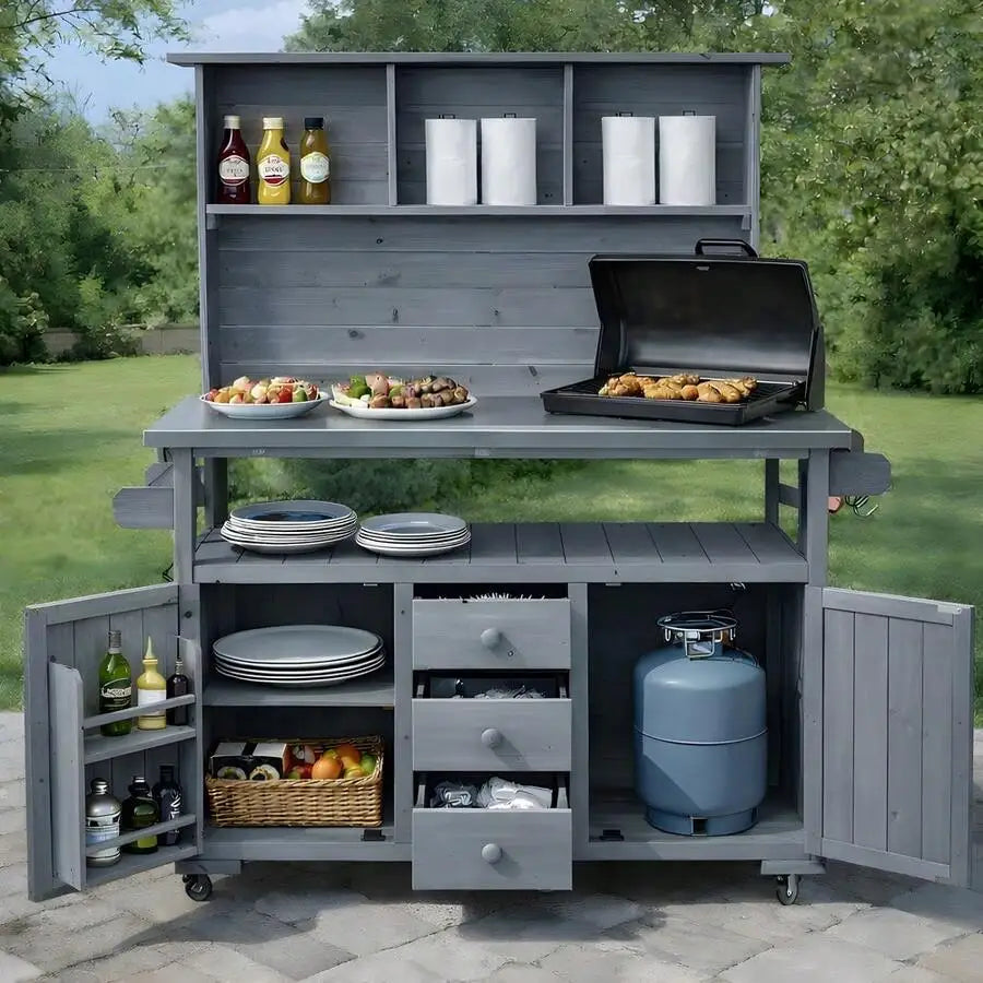 Outdoor Potting Bench With Stainless Steel Top