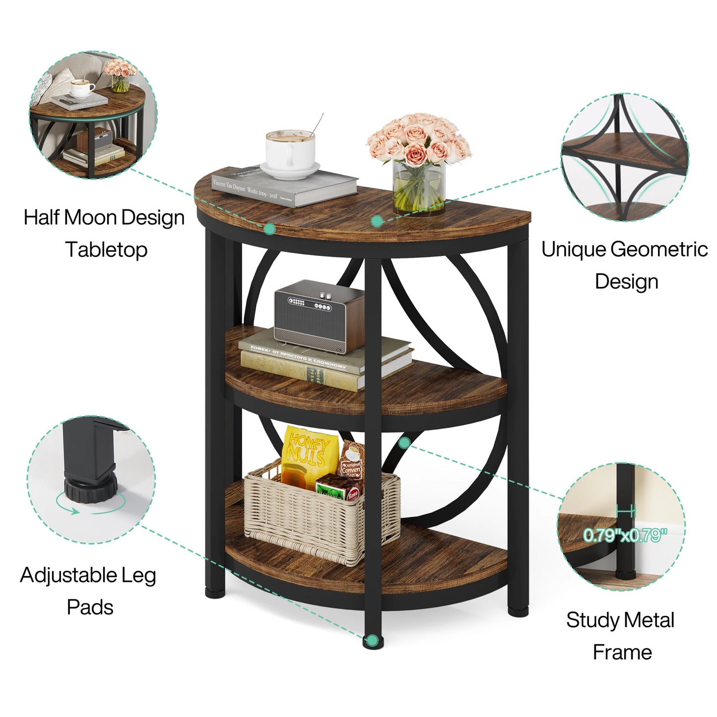 Half Round End Table for Living Room