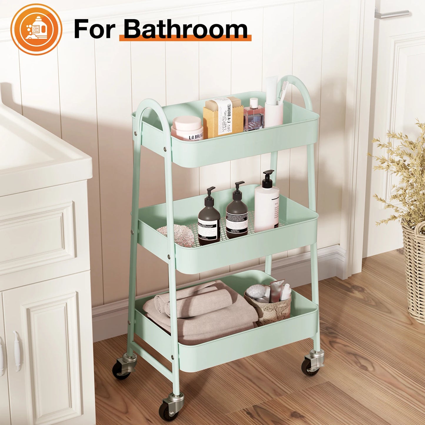 3 Tier Metal Rolling Cart