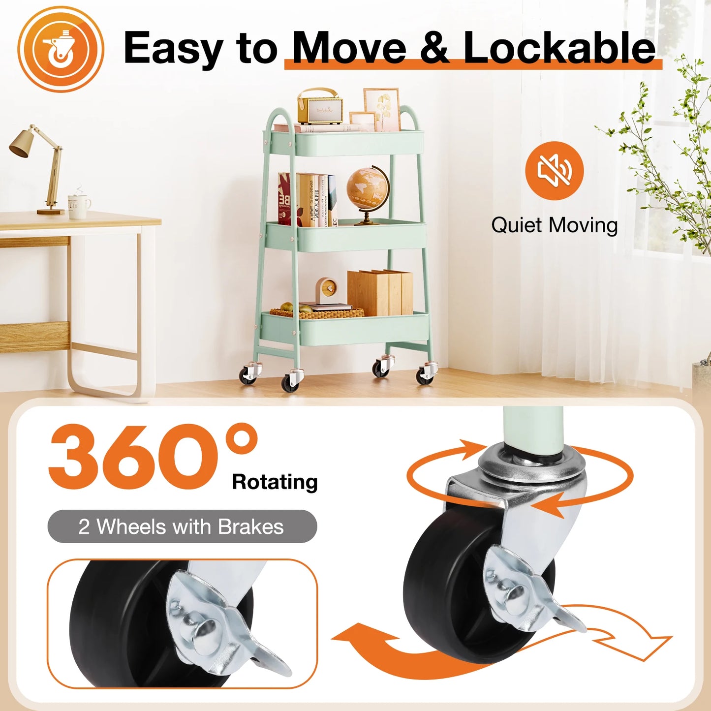 3 Tier Metal Rolling Cart