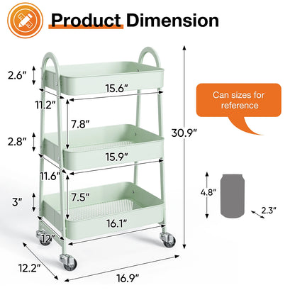 3 Tier Metal Rolling Cart