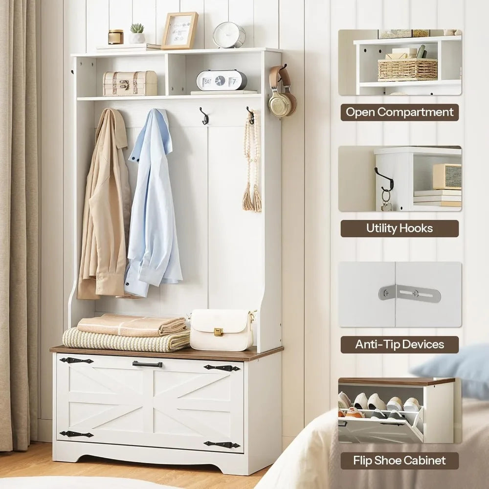 Entryway Bench with Coat Rack