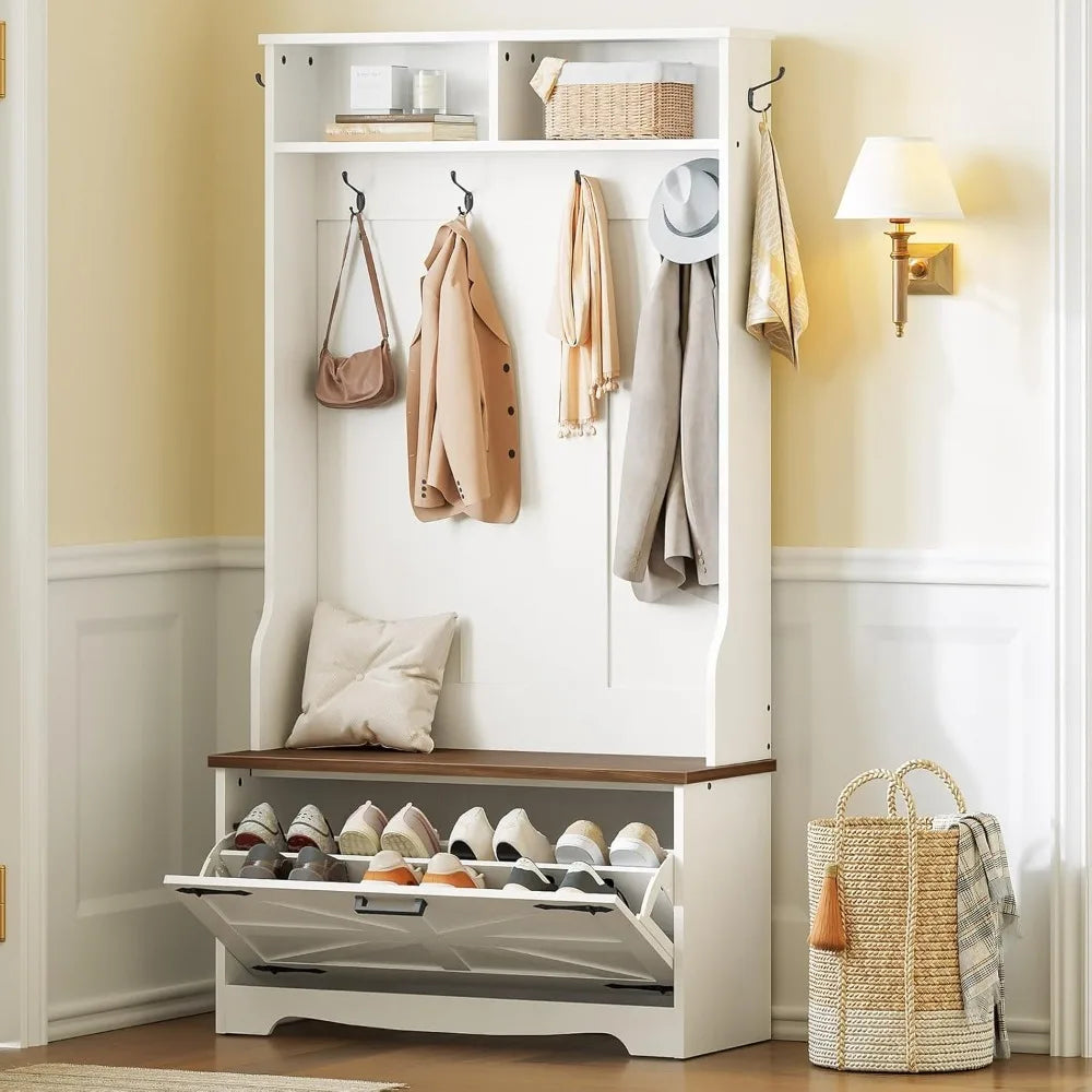 Entryway Bench with Coat Rack