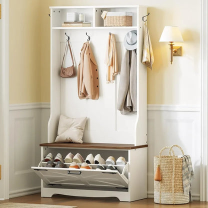 Entryway Bench with Coat Rack