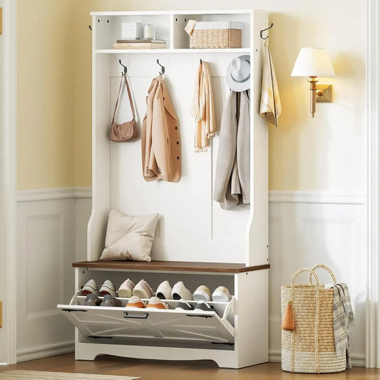 Entryway Bench with Coat Rack