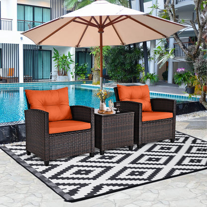 3 PCS Patio Rattan Cushioned Furniture Set