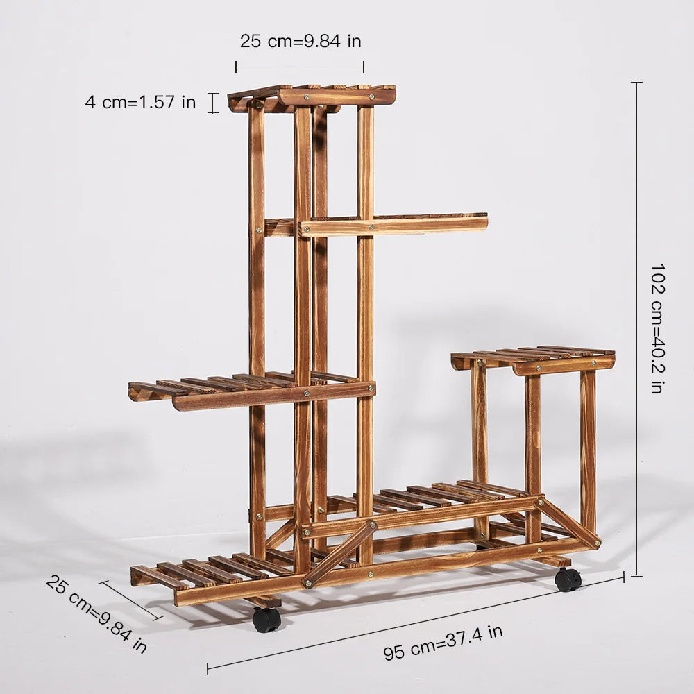 Multi-Layer Wood Plant Stand with Wheels