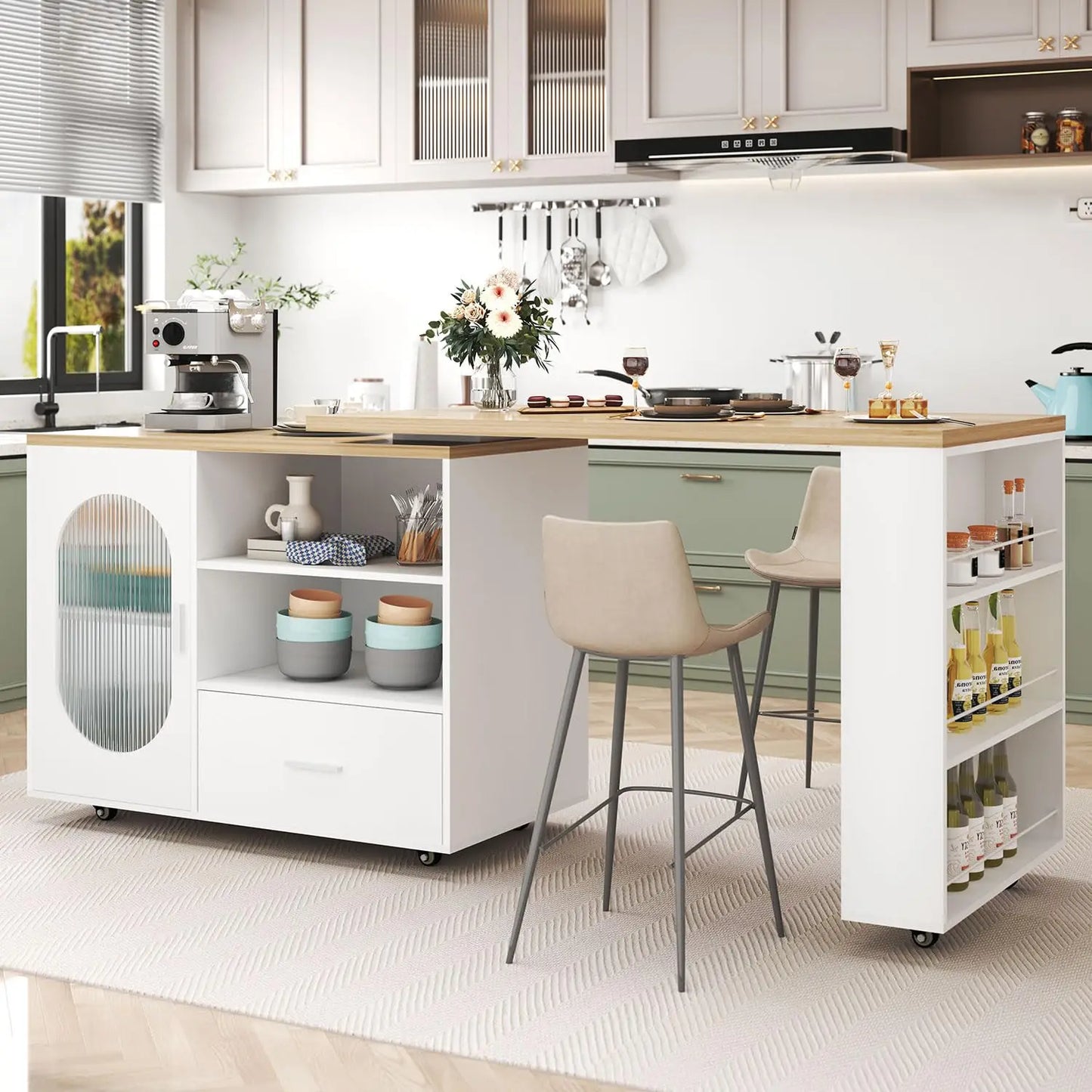 Rolling Kitchen Island Cart with Swivel Table