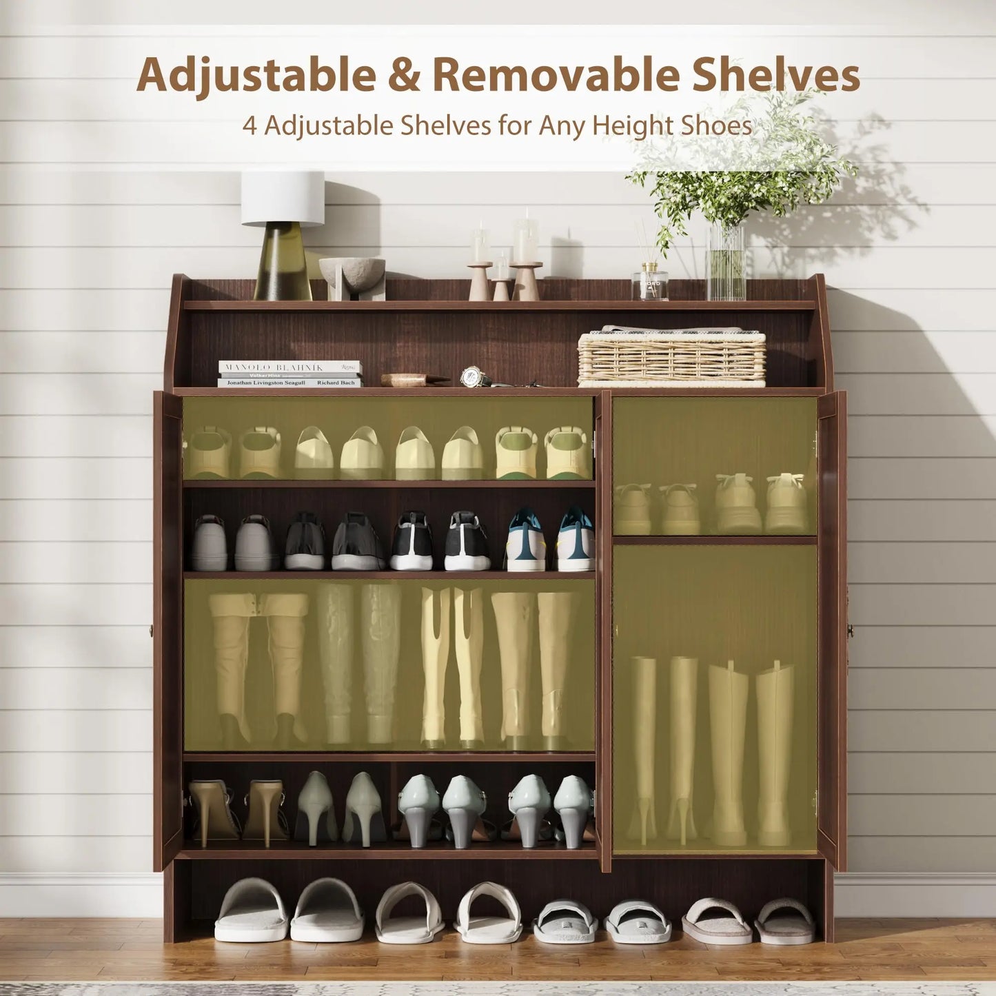 Farmhouse 5-Tier Shoe Cabinet With 3 Doors