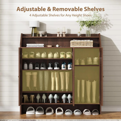 Farmhouse 5-Tier Shoe Cabinet With 3 Doors