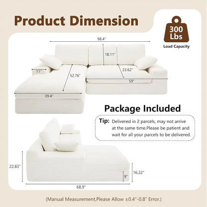 Modular Sectional Corduroy Couch with Chaise