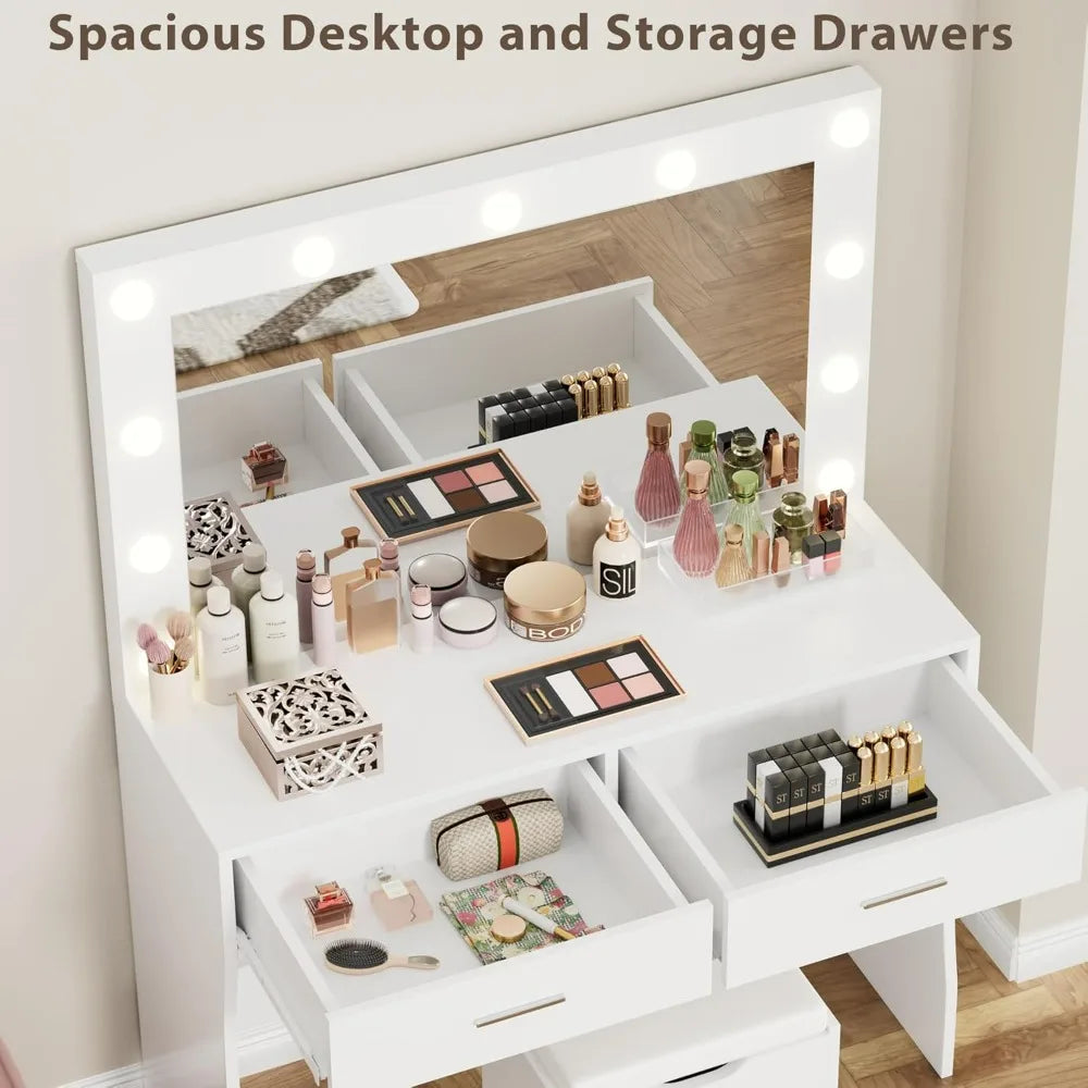 Vanity Desk Set With Large Lighted Mirror