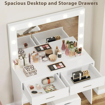 Vanity Desk Set With Large Lighted Mirror