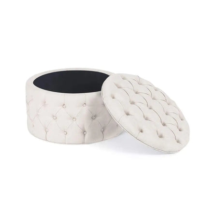 Button Tufted Round Storage Ottoman