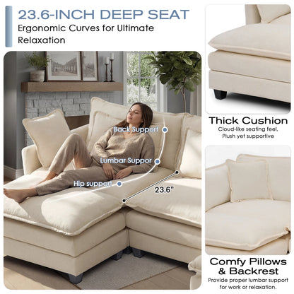 Modular Sectional Deep Seat  Sofa with Ottoman