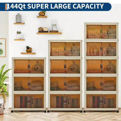 3/4/5-Tier Foldable Cabinet with Lids & Wheels