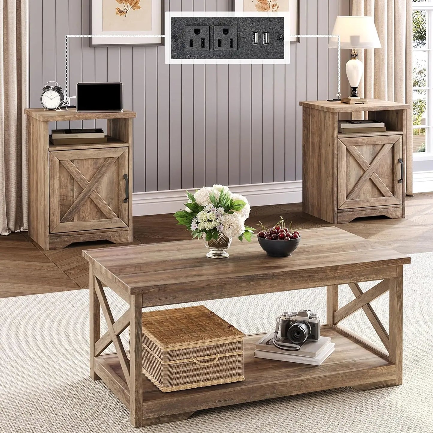 3-Piece Farmhouse Living Room Table Sets