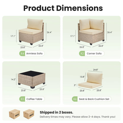 7-Piece Rattan Sectional Sofa with Glass Table