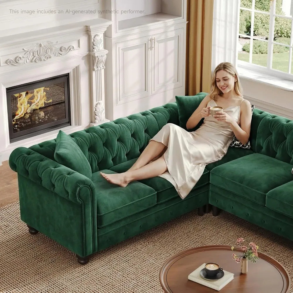 L Shaped Velvet Sectional  Small Corner Sofa