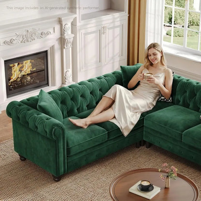 L Shaped Velvet Sectional  Small Corner Sofa