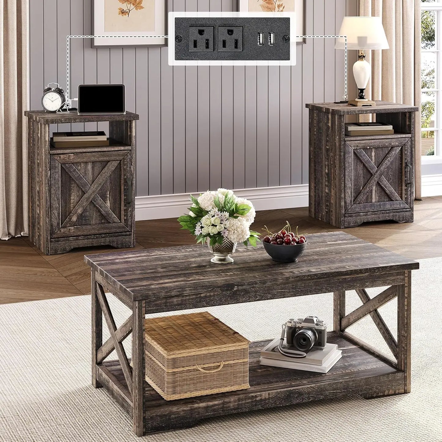 3-Piece Farmhouse Living Room Table Sets