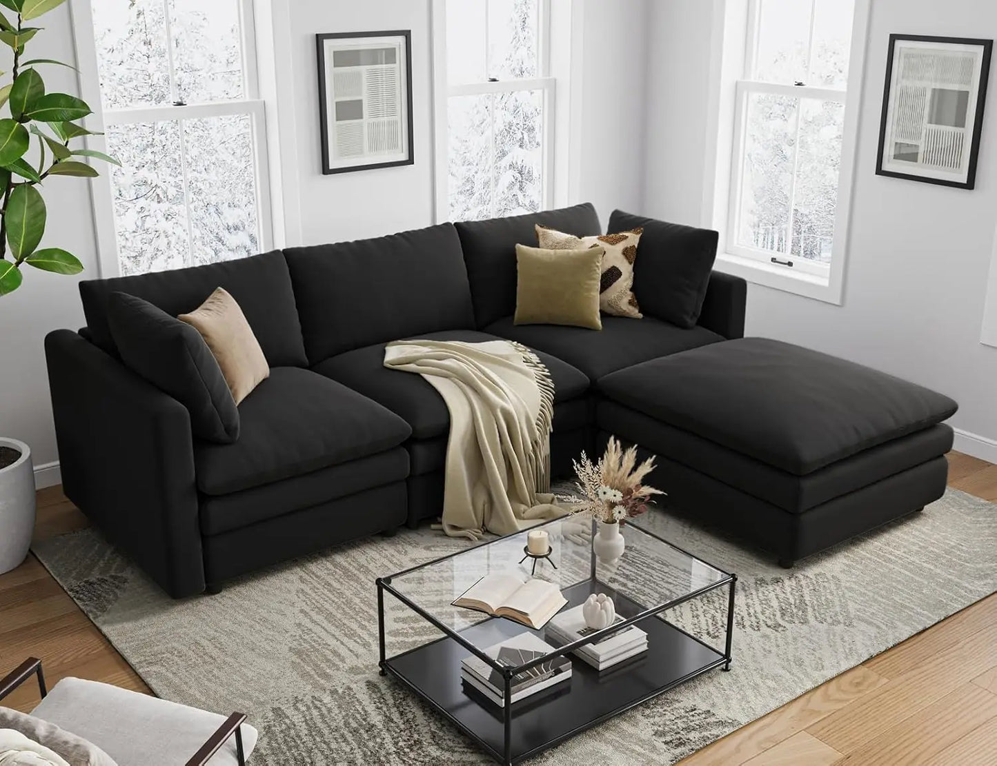 L Shaped Sectional Couch with Ottoman