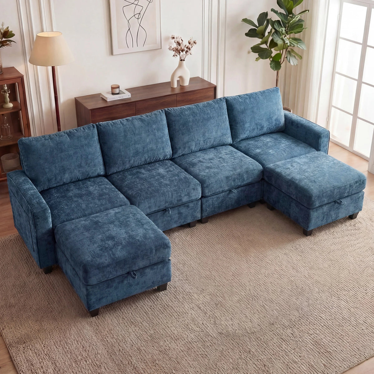 Sectional Sofa Set with 2 Ottomans