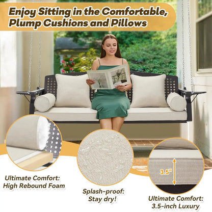 3 Seat Porch Swing with Cup Holders
