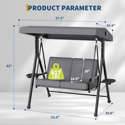 2 Seat Outdoor Porch Swing Removable Cushions
