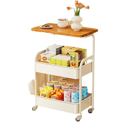 3-Tier Rolling Cart w/Wooden Tabletop