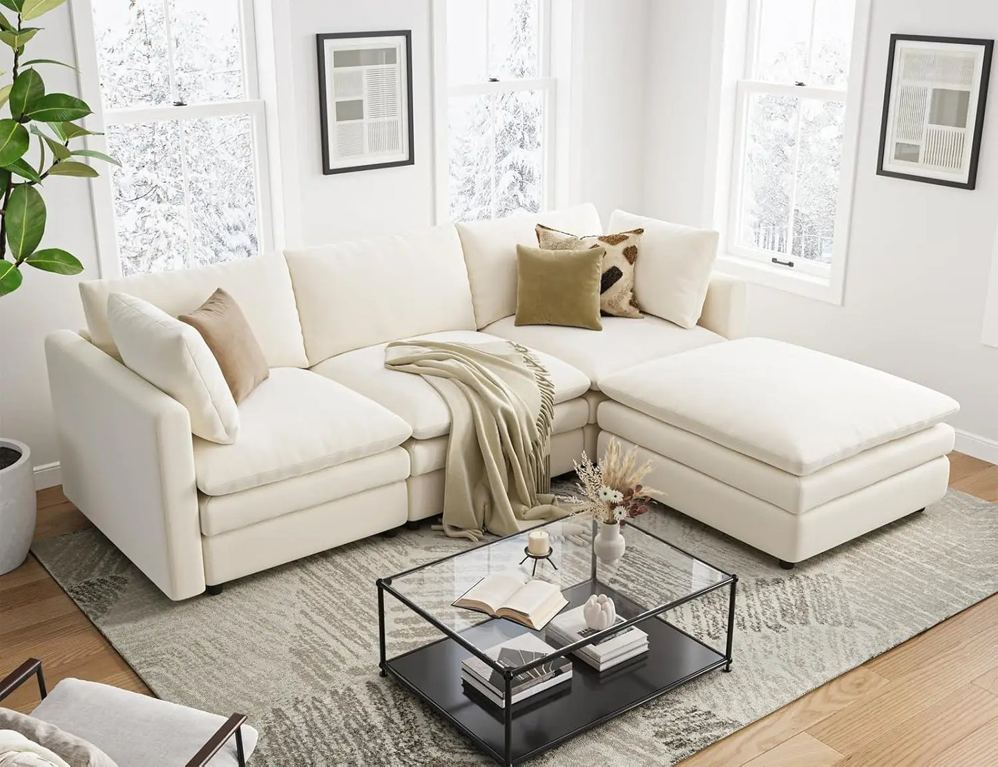 L Shaped Sectional Couch with Ottoman