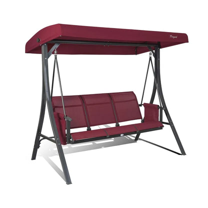 3-Seat Outdoor Porch Swing with Adjustable Canopy