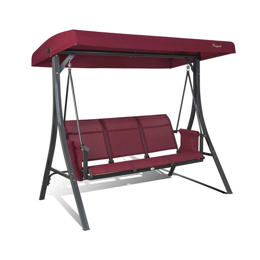 3-Seat Outdoor Porch Swing with Adjustable Canopy