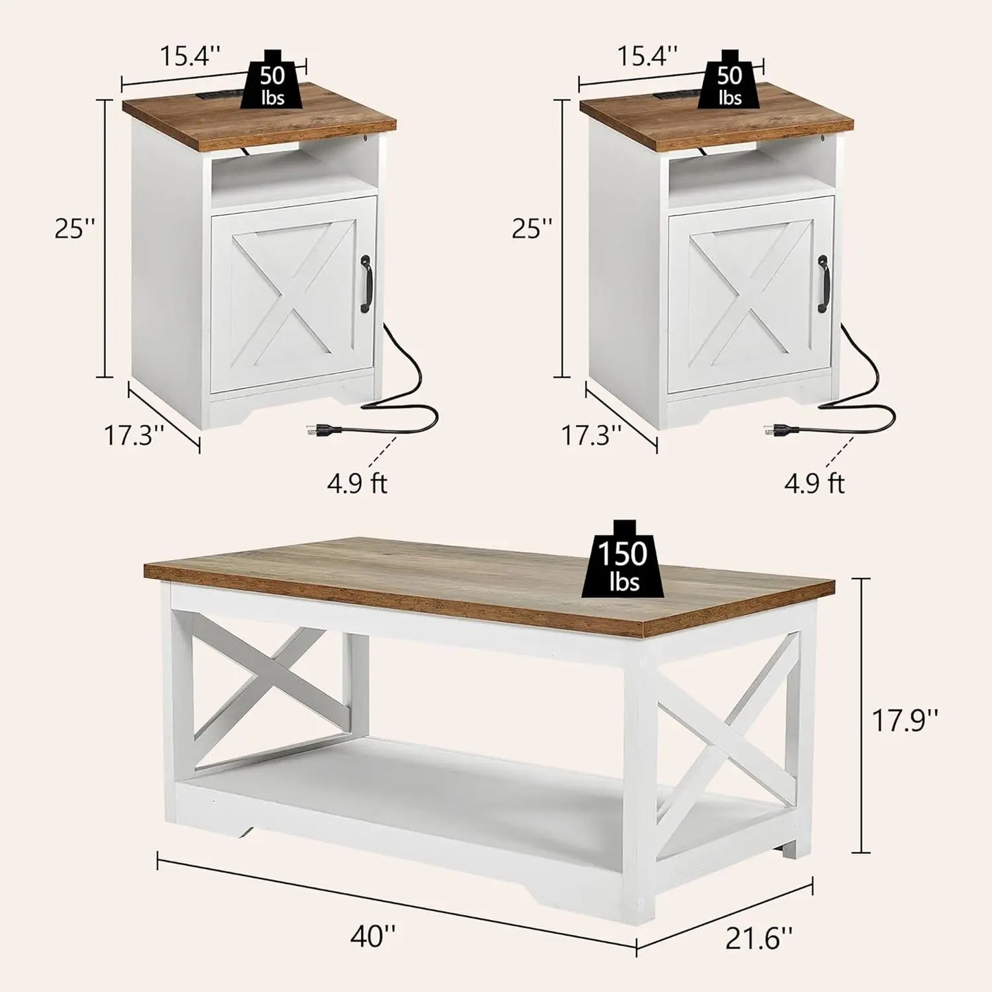 3-Piece Farmhouse Living Room Table Sets