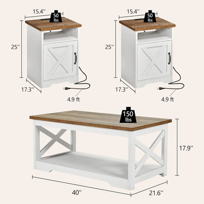 3-Piece Farmhouse Living Room Table Sets